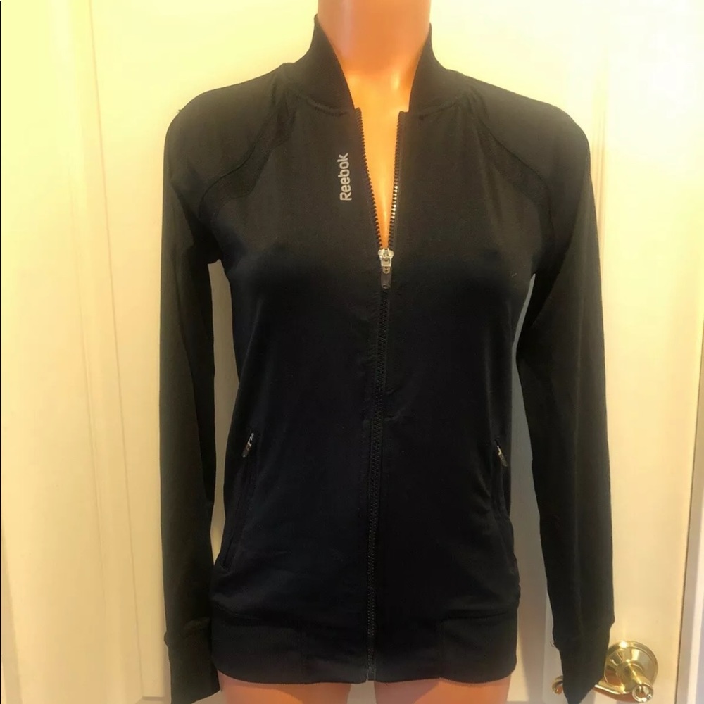 REEBOK Black Bomber Sport Jacket XS Extra Small EUC $60